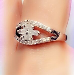Round & Baguette CZ Sterling Silver Gemstone Ring